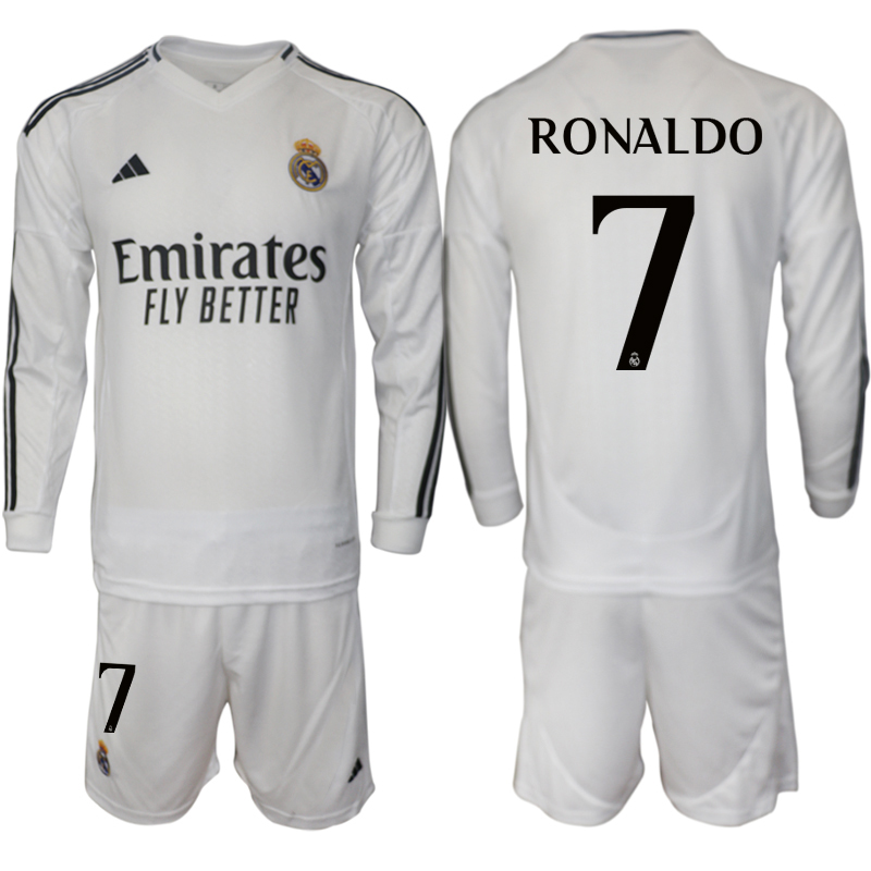 Men 2024-2025 Club Real Madrid home Long Sleeves White #7 Soccer Jersey->real madrid jersey->Soccer Club Jersey